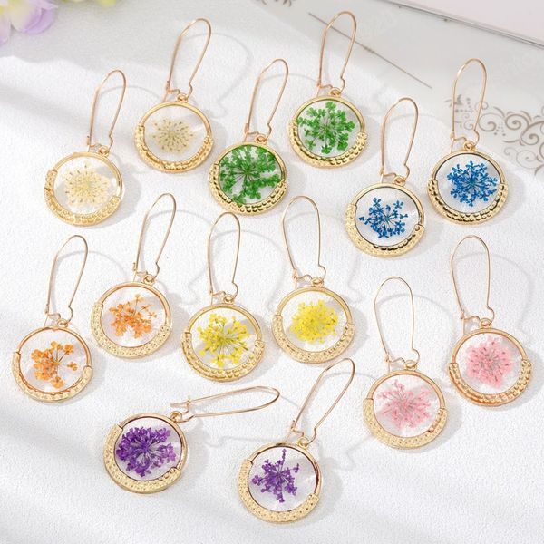 round dried flower dangle earrings transparent pressed fashion resin floral earrings for women girls gift, Silver
round dried flower dangle earrings transparent pressed fashion resin floral earrings for women girls gift, Silver