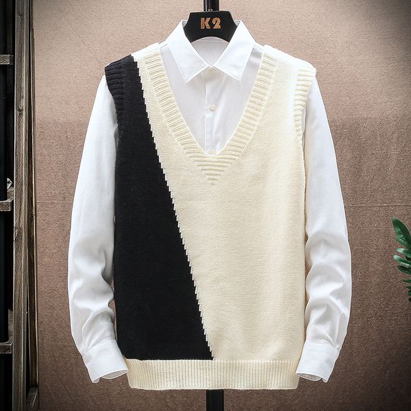 men s sweaters men sweater vest autumn winter loose wool knitted mens fashion casual v neck pullovers korean streetwear 220914, White;black
men s sweaters men sweater vest autumn winter loose wool knitted mens fashion casual v neck pullovers korean streetwear 220914, White;black