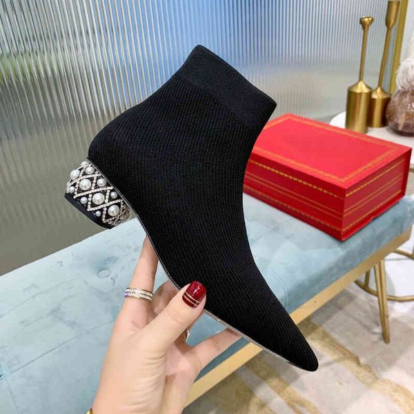 boots thin boots women's middle heel short elastic knitted autumn single pointed socks thick heels style, Black
boots thin boots women's middle heel short elastic knitted autumn single pointed socks thick heels style, Black