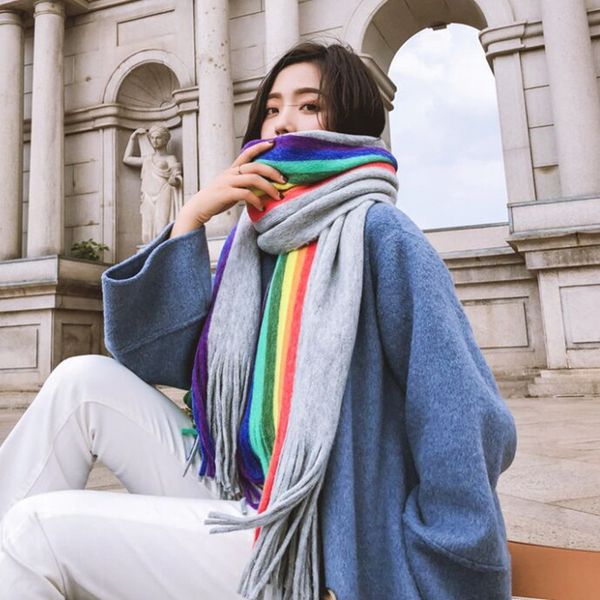 scarves 230cm winter thick cashmere scarf wraps vintage tassel striped tippet warm rainbow shawl poncho 220912, Blue;gray
scarves 230cm winter thick cashmere scarf wraps vintage tassel striped tippet warm rainbow shawl poncho 220912, Blue;gray