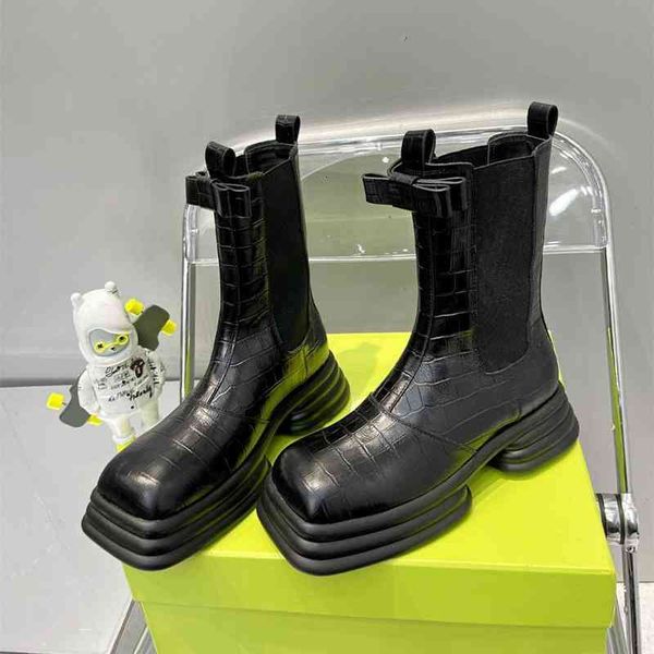 boots martin boots square toe thick soled leather slim straight tube middle bow cigarette, Black
boots martin boots square toe thick soled leather slim straight tube middle bow cigarette, Black