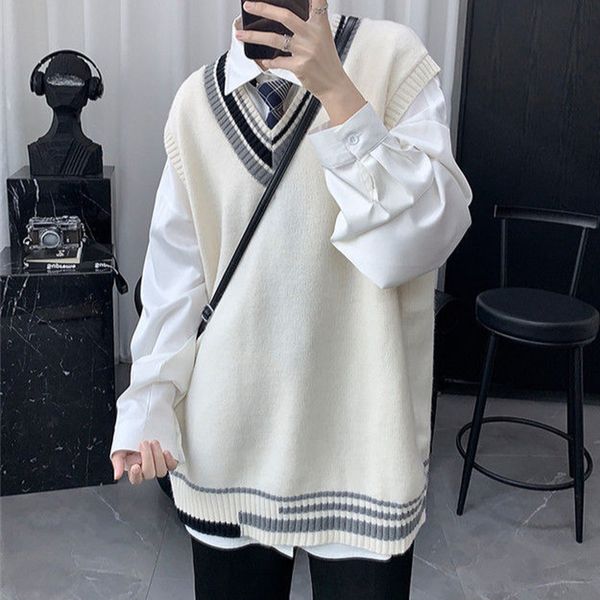 men s sweaters men sweater vest spring preppy loose plus size couple teensppullover s autumn harajuku ins uniform casual 220914, White;black
men s sweaters men sweater vest spring preppy loose plus size couple teensppullover s autumn harajuku ins uniform casual 220914, White;black