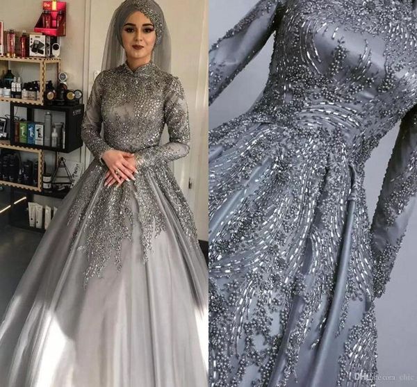 2023 gray muslim wedding dresses bridal gown beaded crystas long sleeves high collar sweep train a line custom made vestido de novia plus si, White
2023 gray muslim wedding dresses bridal gown beaded crystas long sleeves high collar sweep train a line custom made vestido de novia plus si, White