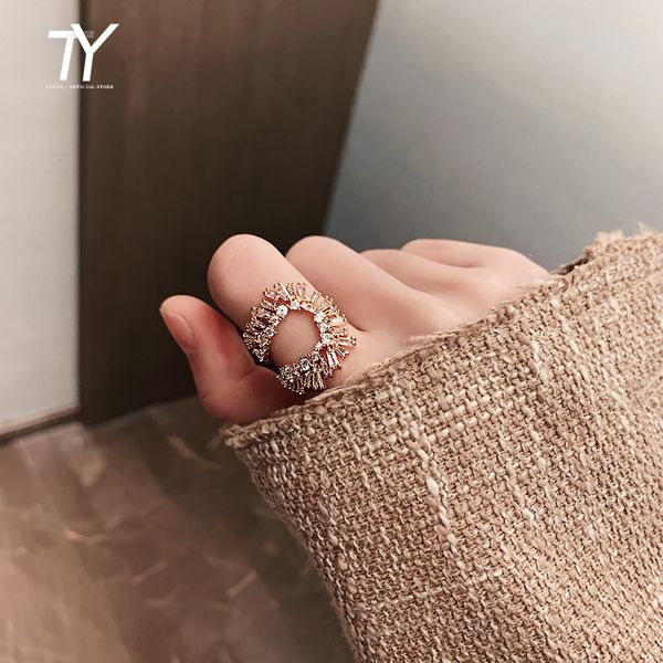 new luxury exaggerated crystal opening u ring for women wedding party temperament index finger for rings girl jewelry, Silver