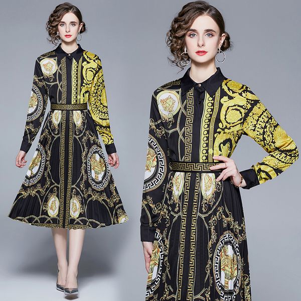 2022 baroque print two piece dress designer black sets women long sleeve button up shirt and pleated midi skirt suit spring autumn chic offi, White
2022 baroque print two piece dress designer black sets women long sleeve button up shirt and pleated midi skirt suit spring autumn chic offi, White