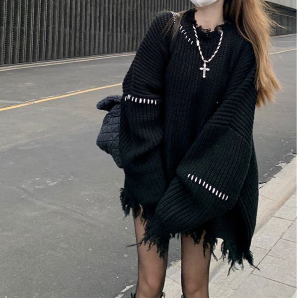 women's knits tees korean style knit sweater winter spring autumn broken hole tassel loose pullovers female 220912, White
women's knits tees korean style knit sweater winter spring autumn broken hole tassel loose pullovers female 220912, White