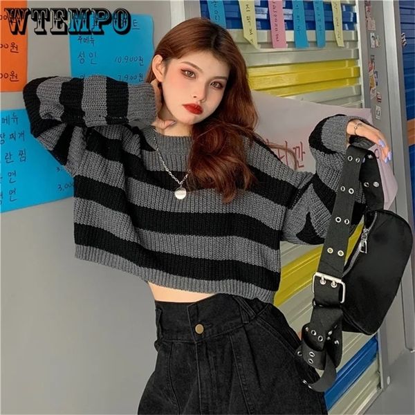 women's sweaters fashion cropped sweater women black white striped pullover knitted sweater women korean jumper y2k wholesale goth 220, White;black
women's sweaters fashion cropped sweater women black white striped pullover knitted sweater women korean jumper y2k wholesale goth 220, White;black