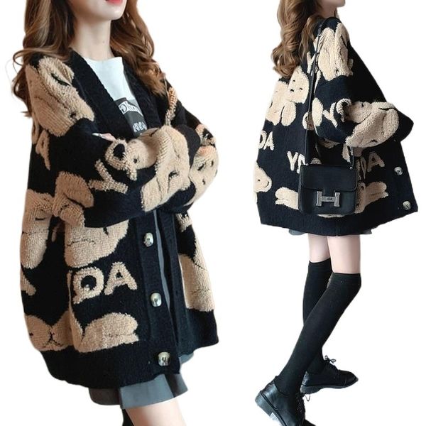 women's sweaters knitted cardigan loose street sweater coat lovely cartoon embroidery v-neck women's jacket, White;black
women's sweaters knitted cardigan loose street sweater coat lovely cartoon embroidery v-neck women's jacket, White;black