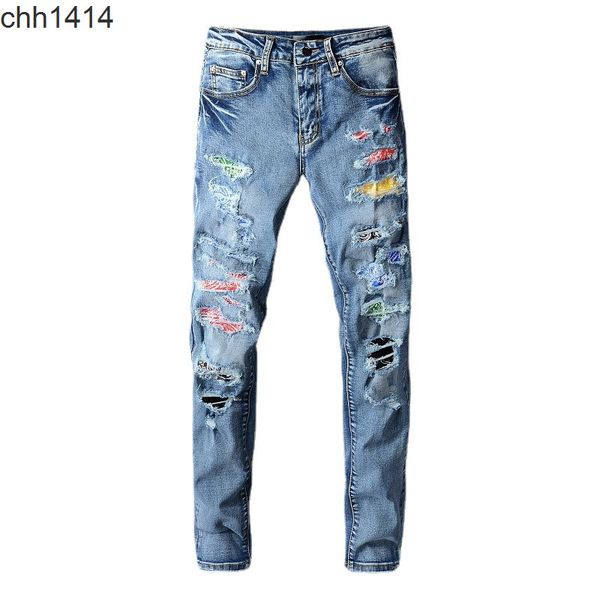 fashion brand hole decal worn jeans men's casual fashion slim high street jeans, Blue
fashion brand hole decal worn jeans men's casual fashion slim high street jeans, Blue