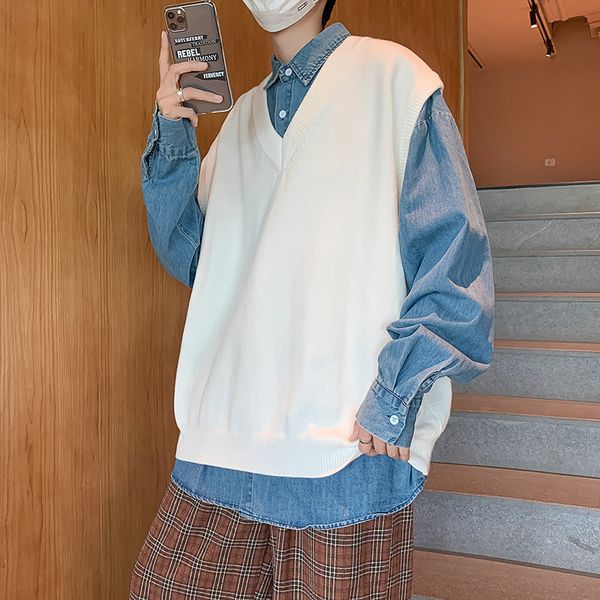 men s sweaters men sleeveless vest v neck knitted sweater spring autunm solid oversized baggy ins fashion streetwear vintage y2k clothes 22, White;black
men s sweaters men sleeveless vest v neck knitted sweater spring autunm solid oversized baggy ins fashion streetwear vintage y2k clothes 22, White;black