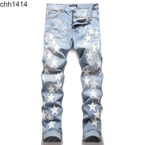 new slim fit elastic jeans men's embroidered five pointed star cat beard hole denim pants trend, Blue
new slim fit elastic jeans men's embroidered five pointed star cat beard hole denim pants trend, Blue