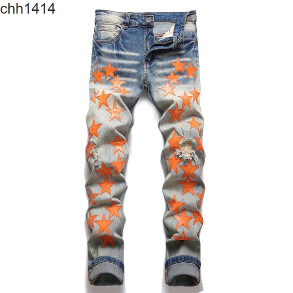 new slim elastic jeans men's embroidered five pointed star cat whisker worn hole jeans pants, Blue
new slim elastic jeans men's embroidered five pointed star cat whisker worn hole jeans pants, Blue