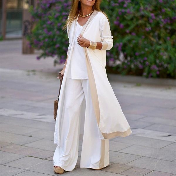 women's two piece pants elegant long cardigan sling wide leg pants suits summer women fashion three-piece sets autumn lady casual loos, White
women's two piece pants elegant long cardigan sling wide leg pants suits summer women fashion three-piece sets autumn lady casual loos, White