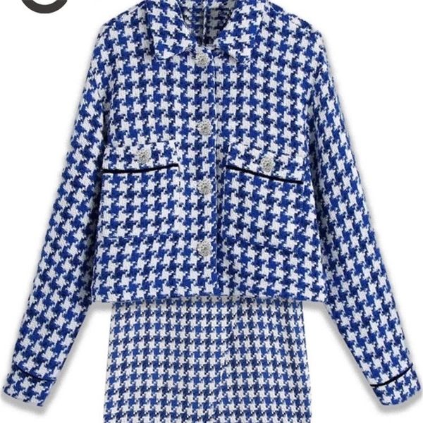 women's suits blazers onebling women casual traf coat spring buttons long sleeve tweed cropped jacket blue plaid blazer chic 220909, White;black 
women's suits blazers onebling women casual traf coat spring buttons long sleeve tweed cropped jacket blue plaid blazer chic 220909, White;black