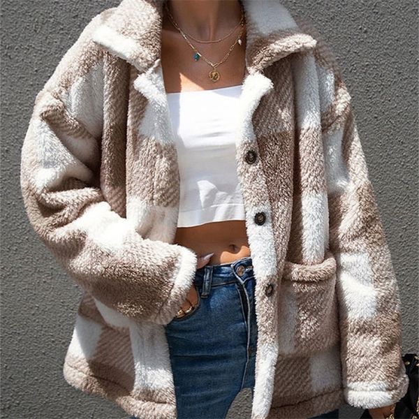 women's fur faux autumn winter plaid coat checkered thick warm jacket ry fluffy teddy plush ladies 220909, Black
women's fur faux autumn winter plaid coat checkered thick warm jacket ry fluffy teddy plush ladies 220909, Black