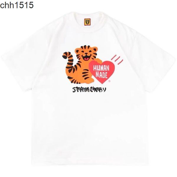 21ss by nigo tee smile cartoon little tiger men's and women's casual short sleeve t-shirt fashion, White;black