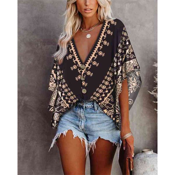 women's summer women tribal print v-neck button front batwing sleeve fashion femme casual half sleeve blouses oversized outfits t22082, White
women's summer women tribal print v-neck button front batwing sleeve fashion femme casual half sleeve blouses oversized outfits t22082, White