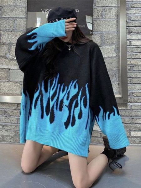 women's knits tees deeptown korean style flame jacquard sweater women harajuku hippie oversize knit jumper student couple pullover loos, White
women's knits tees deeptown korean style flame jacquard sweater women harajuku hippie oversize knit jumper student couple pullover loos, White