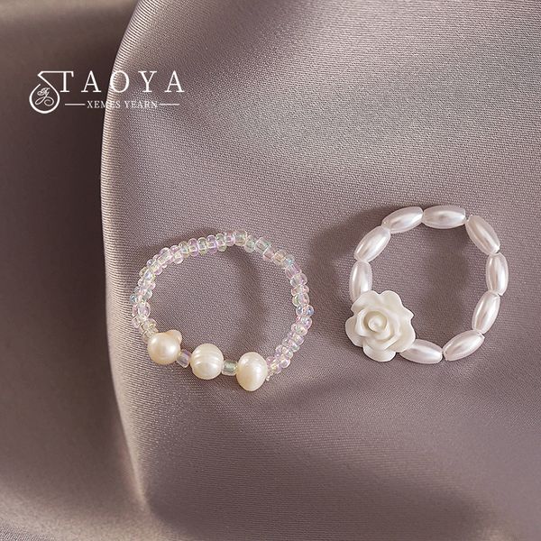 pearl camellia shape two piece elastic rope rings new jewelry party for woman set accessories, Silver
pearl camellia shape two piece elastic rope rings new jewelry party for woman set accessories, Silver