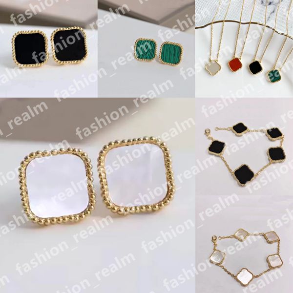 four leaf clover earrings stud designer jewelry set luxury pendant necklaces link chain bracelets gold silver mother of pearl green flower e, Golden;silver
four leaf clover earrings stud designer jewelry set luxury pendant necklaces link chain bracelets gold silver mother of pearl green flower e, Golden;silver