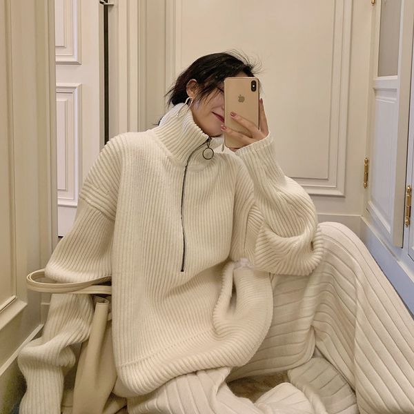 women's knits tees autumn winter knitted turtleneck sweater women casual zipper polo collar loose pullovers female white black grey jum
women's knits tees autumn winter knitted turtleneck sweater women casual zipper polo collar loose pullovers female white black grey jum