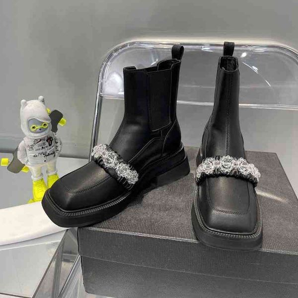 short boots european boots women's early autumn chain square toe thick heel elastic chelsea chimney c3y4, Black
short boots european boots women's early autumn chain square toe thick heel elastic chelsea chimney c3y4, Black