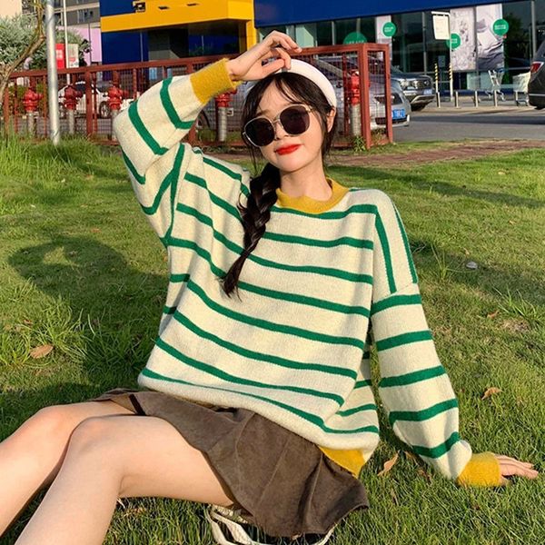 women's knits tees women striped sweater korean style loose pullover o neck all match knitted jumper fall long sleeve chic knit sweater, White
women's knits tees women striped sweater korean style loose pullover o neck all match knitted jumper fall long sleeve chic knit sweater, White