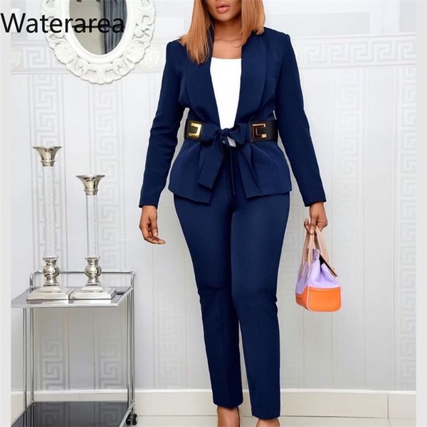 women's two piece pants autumn winter women tracksuits pure color notched long sleeve blazer with beltstraight pants fashion office lad, White
women's two piece pants autumn winter women tracksuits pure color notched long sleeve blazer with beltstraight pants fashion office lad, White