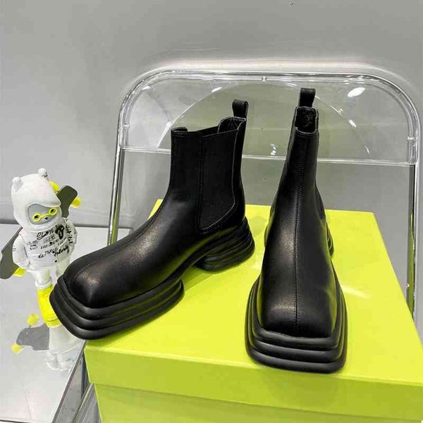 boots european short boots women's early autumn thick soled square headed british leather muffin chelsea, Black
boots european short boots women's early autumn thick soled square headed british leather muffin chelsea, Black