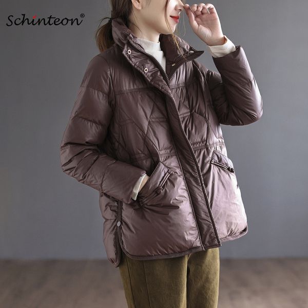 women's down parkas schinteon women white duck down jacket vintage outwear autumn winter warm stand collar loose coat 220912, Black
women's down parkas schinteon women white duck down jacket vintage outwear autumn winter warm stand collar loose coat 220912, Black