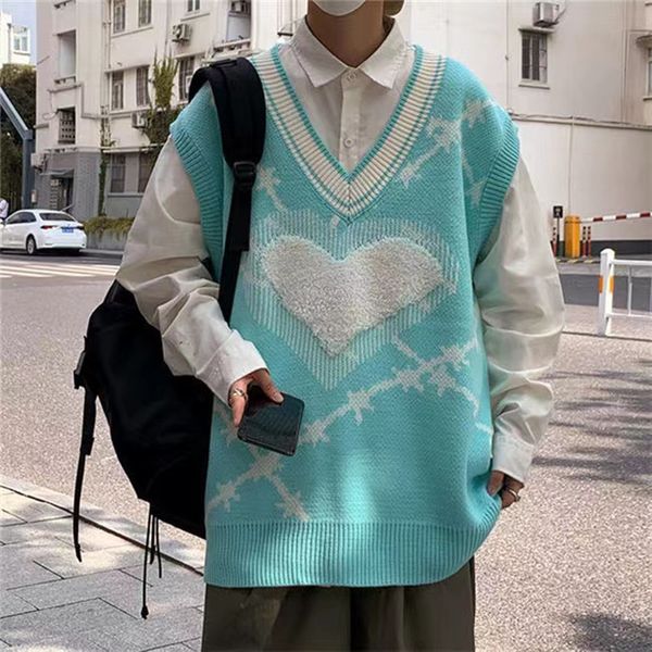 men s sweaters love knitted vest spring and autumn korean fashion embroidered sweater outside wear college style loose waistcoat 220912, White;black
men s sweaters love knitted vest spring and autumn korean fashion embroidered sweater outside wear college style loose waistcoat 220912, White;black