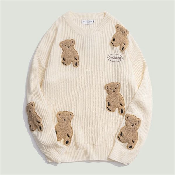 men's sweaters harajuku cartoon bear embroidery knitted sweater mens oversize streetwear vintage casual loose o-neck pullover 220912, White;black
men's sweaters harajuku cartoon bear embroidery knitted sweater mens oversize streetwear vintage casual loose o-neck pullover 220912, White;black