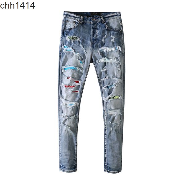 off new high street color patch old hole rainbow patch destroys jeans fashion brand, Blue
off new high street color patch old hole rainbow patch destroys jeans fashion brand, Blue