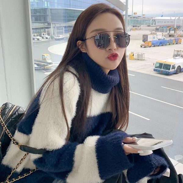 women's knits tees striped turtleneck sweater fur pullovers women navy blue korean style student streetwear loose fashion chic young la, White
women's knits tees striped turtleneck sweater fur pullovers women navy blue korean style student streetwear loose fashion chic young la, White