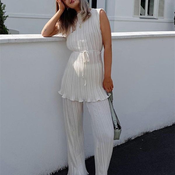 women's two piece pants clacive summer sleeveless lace-up shirt two piece set women elegant high wiast pants set casual white pleated t
women's two piece pants clacive summer sleeveless lace-up shirt two piece set women elegant high wiast pants set casual white pleated t