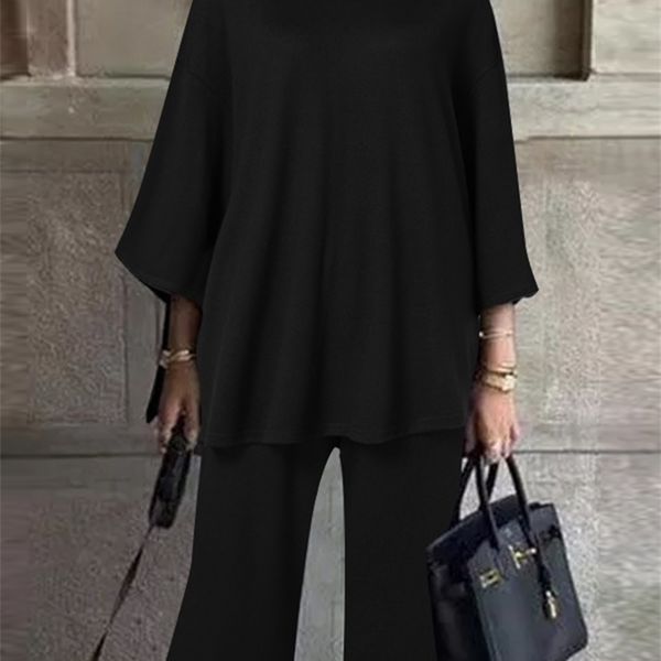 women's two piece pants celmia set women 2 pieces fashion spring winter trousers suit casual solid high collar 3/4 sleeve wide leg lon, White
women's two piece pants celmia set women 2 pieces fashion spring winter trousers suit casual solid high collar 3/4 sleeve wide leg lon, White