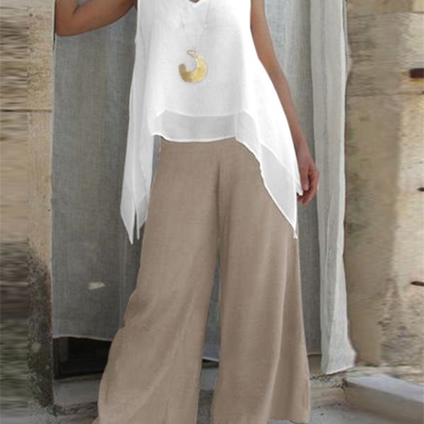 women's two piece pants zanzea fashion summer wide leg pants sets 2pcs women v neck sleeveless blouse trousers suits casual urban track, White
women's two piece pants zanzea fashion summer wide leg pants sets 2pcs women v neck sleeveless blouse trousers suits casual urban track, White
