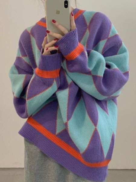 women's knits tees deeptown y2k vintage argyle knitted sweater women harajuku oversized jumper loose casual cozy pollover knitwear str, White
women's knits tees deeptown y2k vintage argyle knitted sweater women harajuku oversized jumper loose casual cozy pollover knitwear str, White