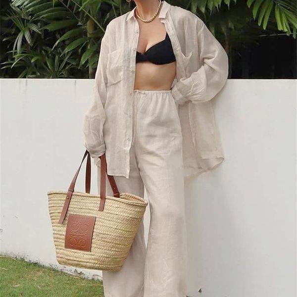 women's two piece pants ootn cotton linen loose trouser suits summer 2 pieces lapel long sleeve shirts women's sets elastic waist, White
women's two piece pants ootn cotton linen loose trouser suits summer 2 pieces lapel long sleeve shirts women's sets elastic waist, White