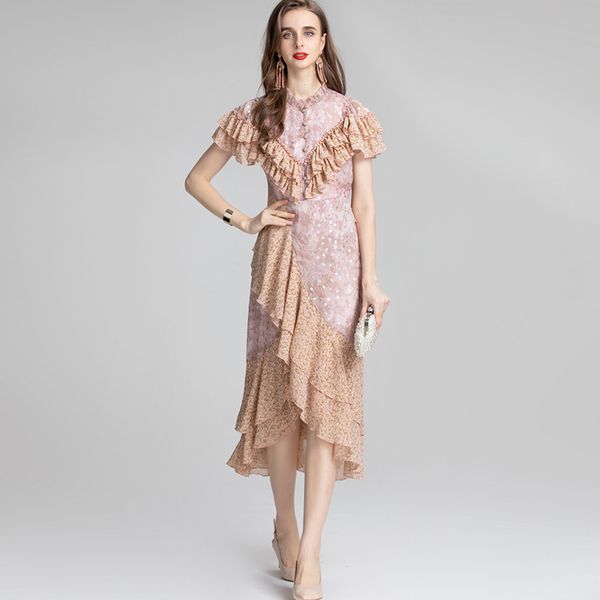 women's runway dresses ruffled collar ruffles printed patchwork asymmetrical fashion vestidos, Black
women's runway dresses ruffled collar ruffles printed patchwork asymmetrical fashion vestidos, Black
