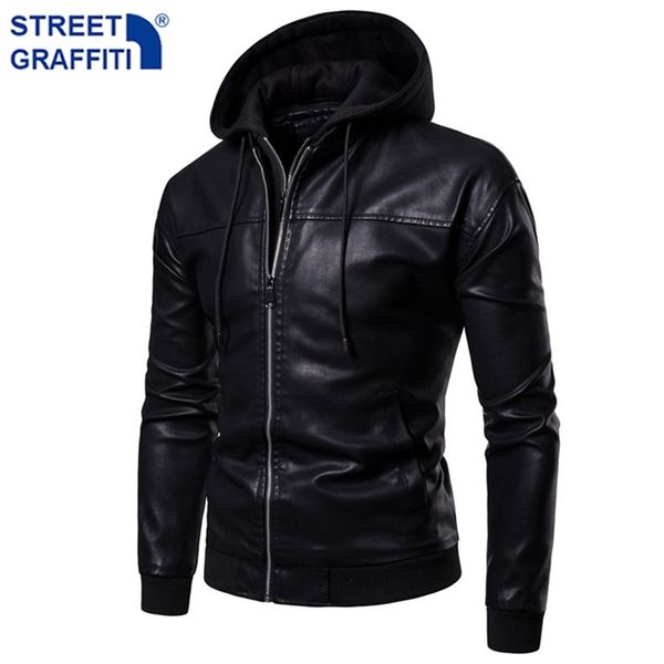 men's leather faux motor jacket casual autumn biker pu s hooded coat zipper detachable hat slim 220913, Black
men's leather faux motor jacket casual autumn biker pu s hooded coat zipper detachable hat slim 220913, Black