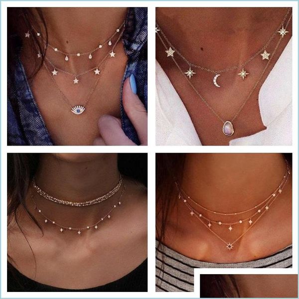 pendant necklaces 4 styls mtilayer little star necklace gold moon and bling diamond jelwery for women girls drop delivery 20 vipjewel dhbpf, Silver 
pendant necklaces 4 styls mtilayer little star necklace gold moon and bling diamond jelwery for women girls drop delivery 20 vipjewel dhbpf, Silver