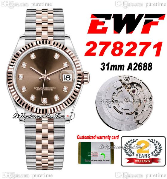 ewf 31mm 278271 eta a2688 automatic ladies watch two tone rose gold chocolate diamonds dial jubileesteel bracelet super edition womens same, Slivery;brown
ewf 31mm 278271 eta a2688 automatic ladies watch two tone rose gold chocolate diamonds dial jubileesteel bracelet super edition womens same, Slivery;brown