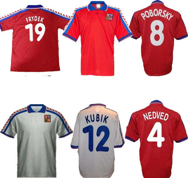 retro soccer jersey czech republic 1996 1997 vintage uniform 96 97 home red classic football shirt away #18 novotny #4 nedved #8 poborsky #1, Black;yellow
retro soccer jersey czech republic 1996 1997 vintage uniform 96 97 home red classic football shirt away #18 novotny #4 nedved #8 poborsky #1, Black;yellow