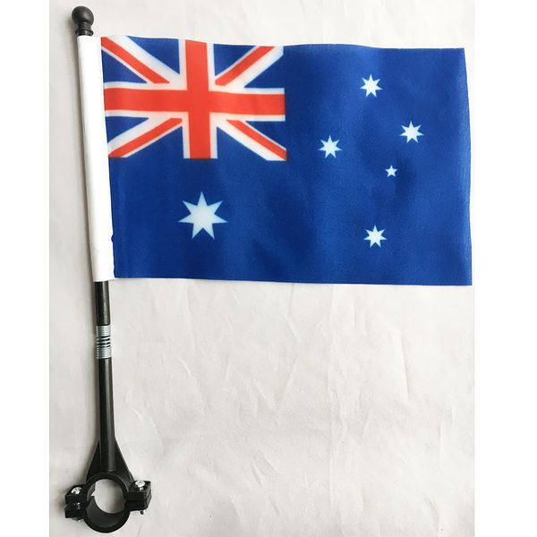 australia bike flag 14x21 cm polyester waterproof australian bicycle safety flags with black plastic stick and base
australia bike flag 14x21 cm polyester waterproof australian bicycle safety flags with black plastic stick and base