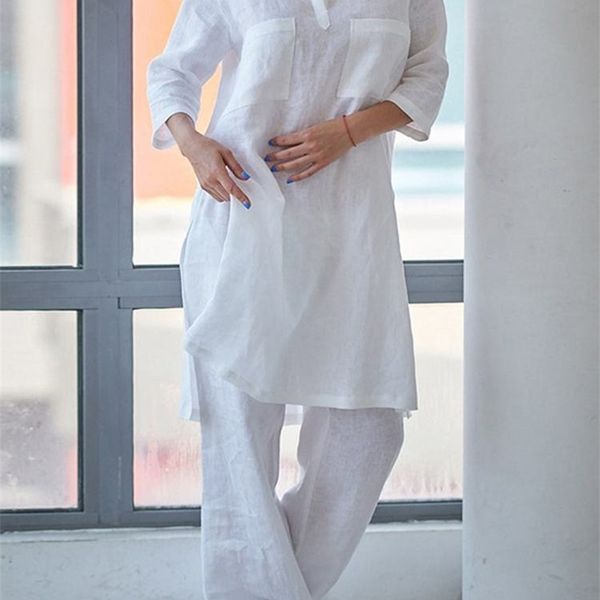 women's two piece pants 2pcs autumn matching sets women fashion solid 3/4 sleeve blouse casual loose wide leg trousers cotton pant sets, White
women's two piece pants 2pcs autumn matching sets women fashion solid 3/4 sleeve blouse casual loose wide leg trousers cotton pant sets, White