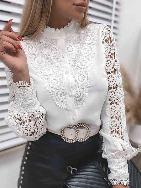 women's women fashion casual lace hollow-out blouse pullovers fashion button design casual blouse t220825, White
women's women fashion casual lace hollow-out blouse pullovers fashion button design casual blouse t220825, White