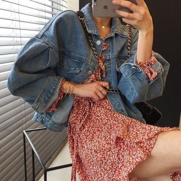 women s jackets korean blue women denim loose single breasted pleated puff sleeve short vintage autumn chaqueta mujer casual jeans 220913, Black;brown
women s jackets korean blue women denim loose single breasted pleated puff sleeve short vintage autumn chaqueta mujer casual jeans 220913, Black;brown