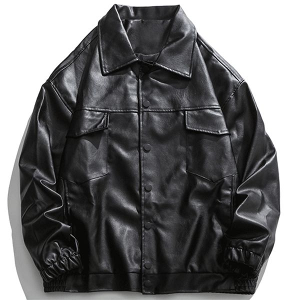 men's leather faux autumn solid color pu jacket men high street baseball coat black motorcycle outwear streetwear 220913
men's leather faux autumn solid color pu jacket men high street baseball coat black motorcycle outwear streetwear 220913