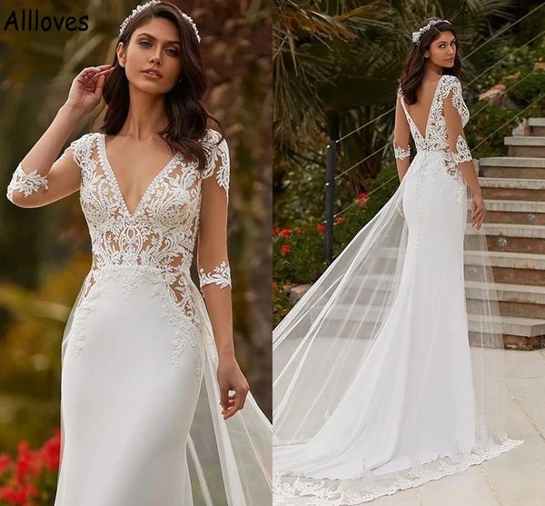 v neck tulle overskirts mermaid wedding dresses with half illusion sleeves lace appliqued boho beach bridal gowns elegant satin open back ro, White
v neck tulle overskirts mermaid wedding dresses with half illusion sleeves lace appliqued boho beach bridal gowns elegant satin open back ro, White